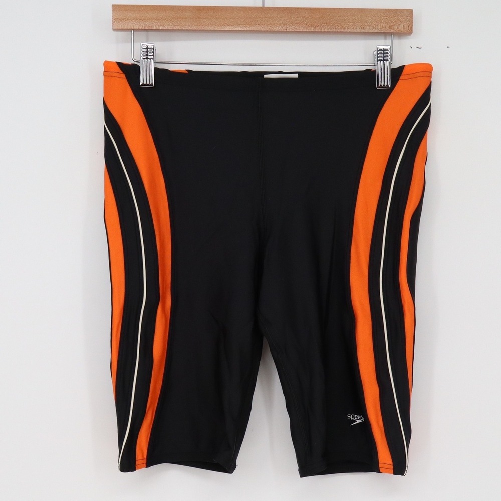 Speedo Swim Jammers Mens 36 Athletic Black Orange Colorblock Excellent